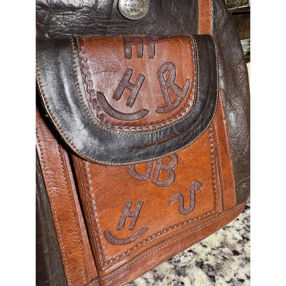 Vintage American West, Tooled By Hand, Leather Shoulder Bag, Branding Symbols - Picture 10 of 10